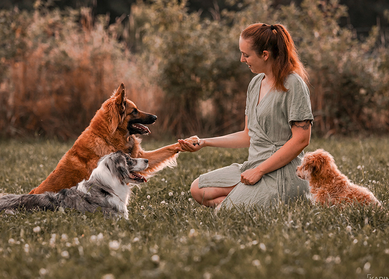 Hundetrainerin Sara Maggiorelli von Team Spirit mit ihren Hunden.